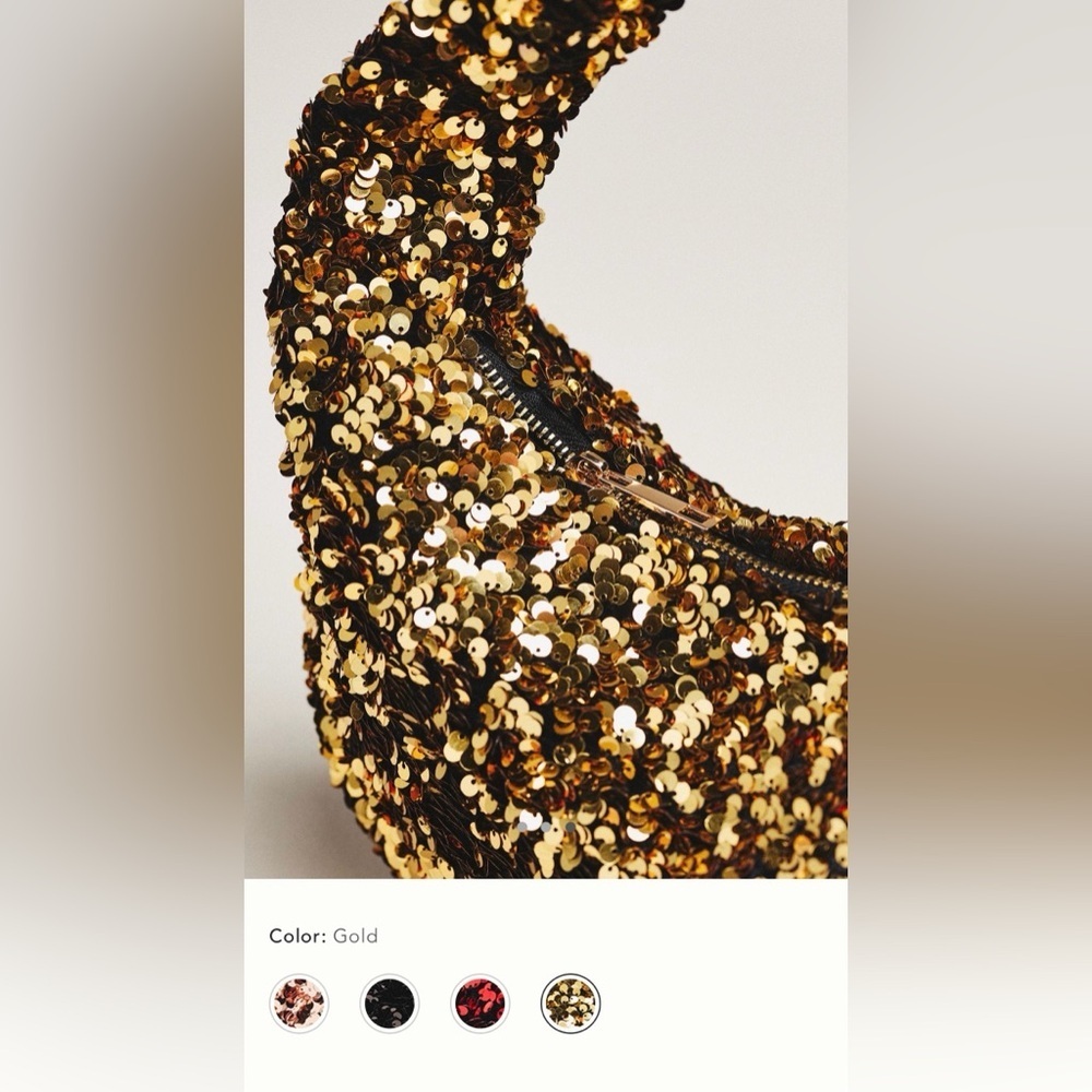 NWT new Anthropologie paillette sequin crescent bag gold purse - Picture 9 of 15